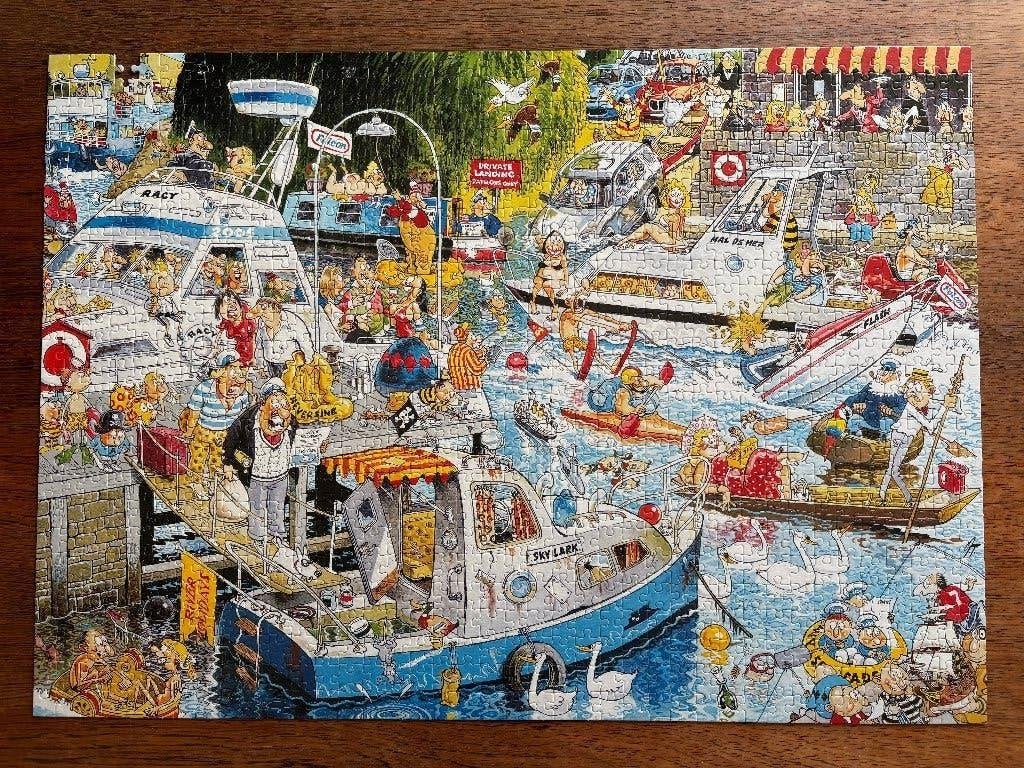 Jumbo puzzel; I love River Cruise Chaos; 1000-1=999 stukjes, Hobby en Vrije tijd, Ophalen of Verzenden, 500 t/m 1500 stukjes, Gebruikt