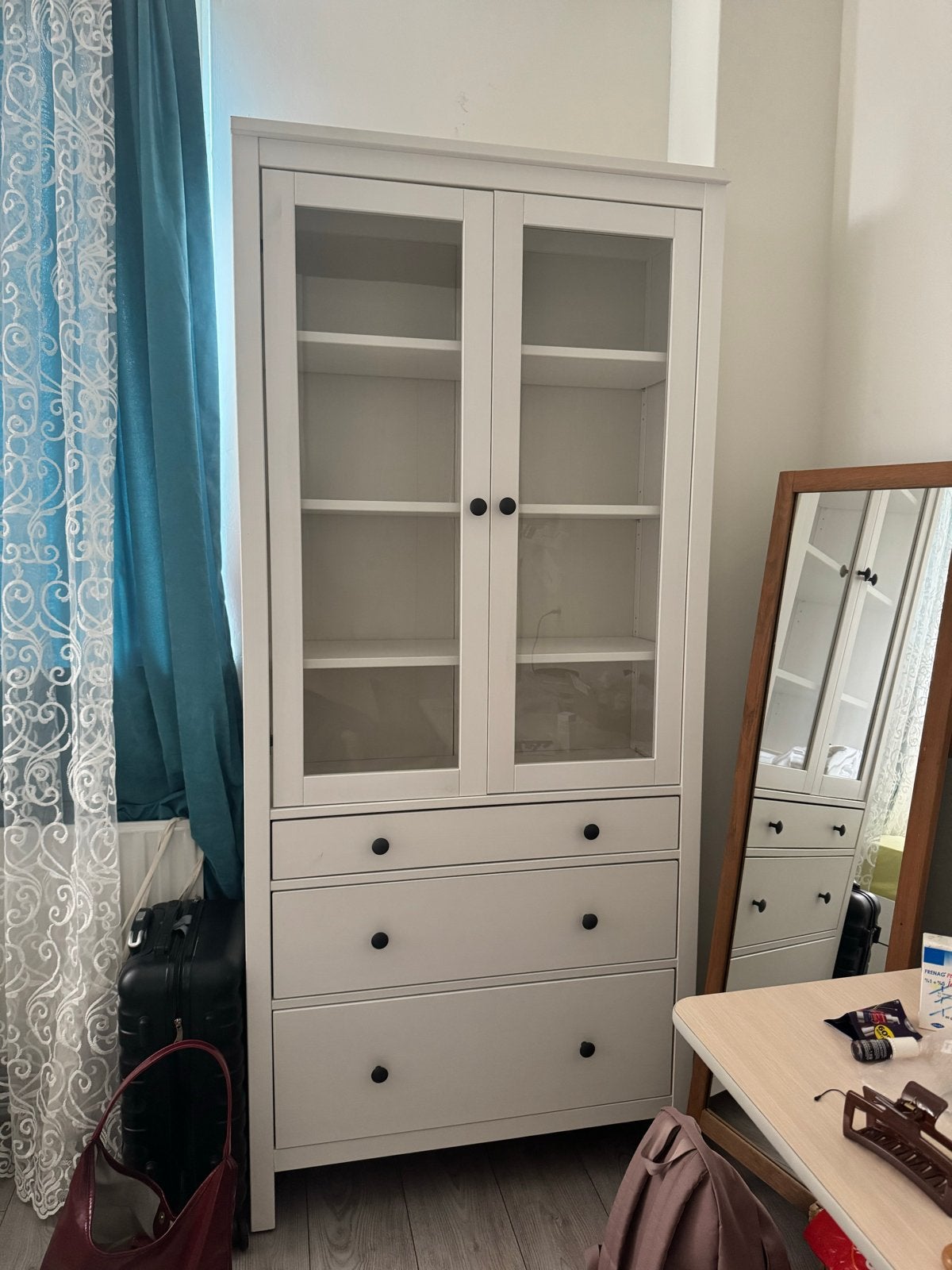 IKEA HEMNES Vitrinekast met 3 lades - Wit, Ophalen, Met lade(s), 50 tot 100 cm, Zo goed als nieuw