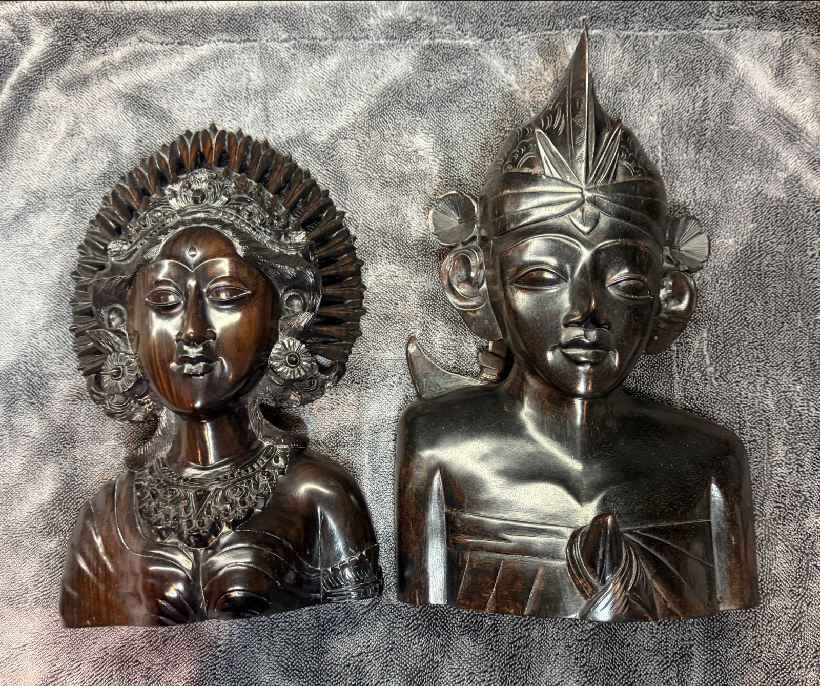 Vintage Balinese bustes (man & vrouw) - Tropisch hardhout, Buste, Ophalen of Verzenden, Handgemaakt, 20 - 50 cm