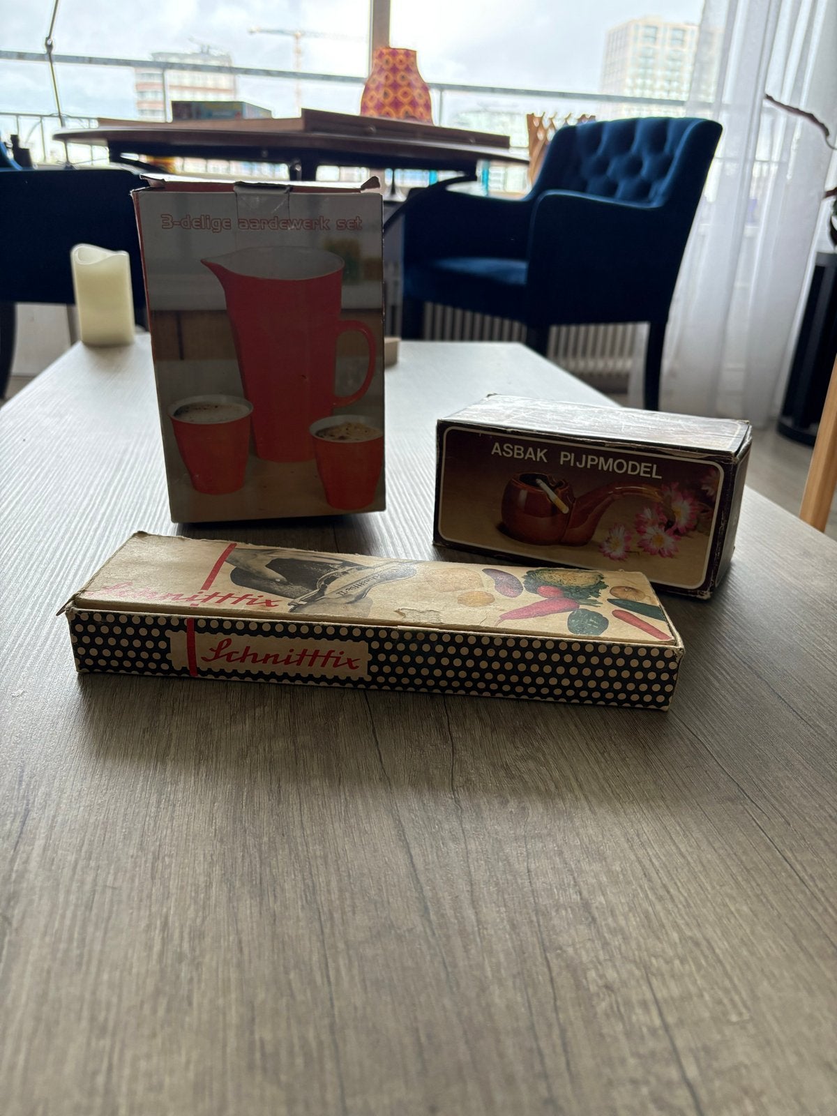 3-delige aardewerk set, asbak pijpmodel, Ophalen of Verzenden