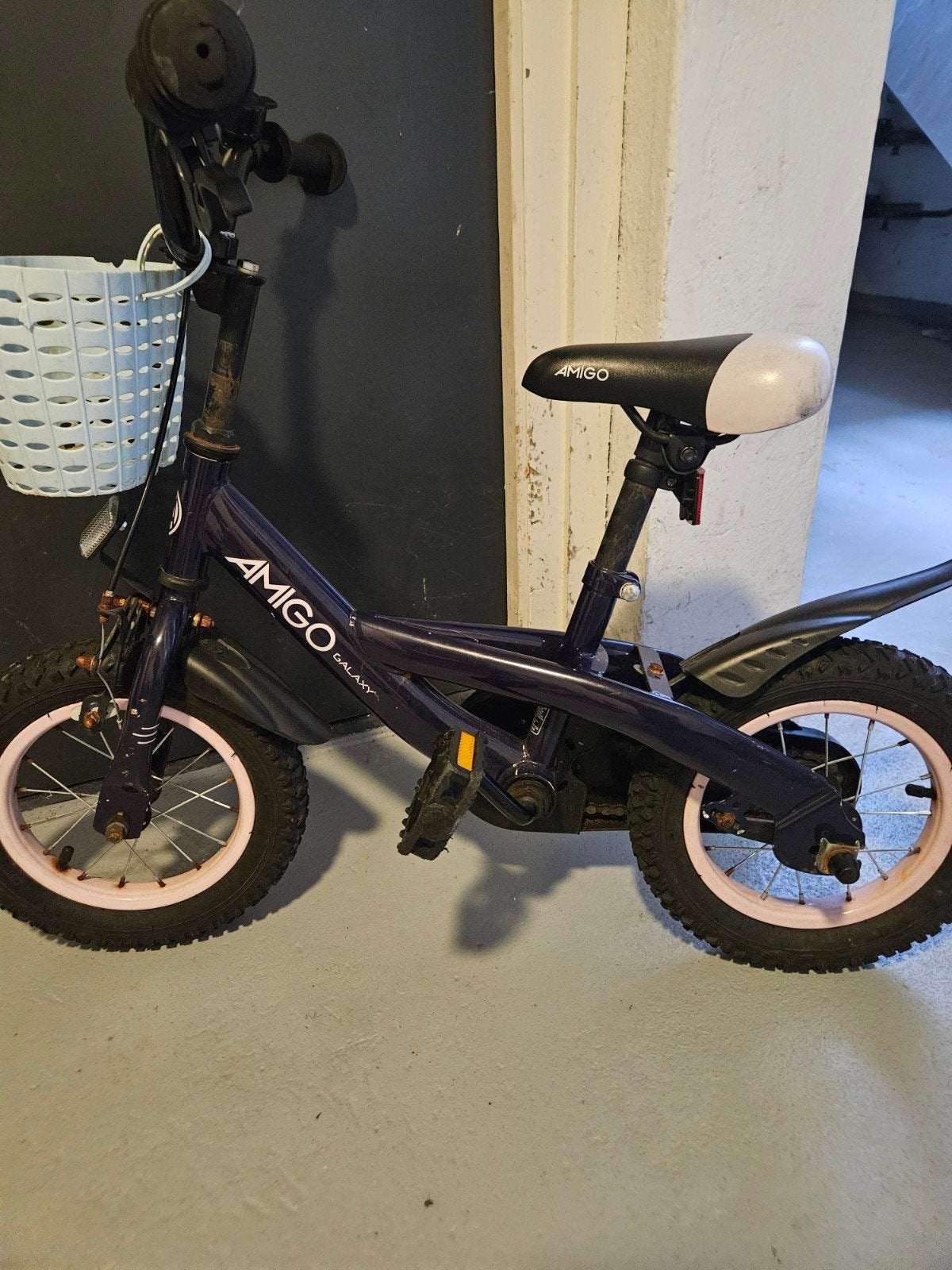 Amigo Galaxy kinderfiets met Frozen mandje, Ophalen, Terugtraprem, Zijwieltjes, Amigo