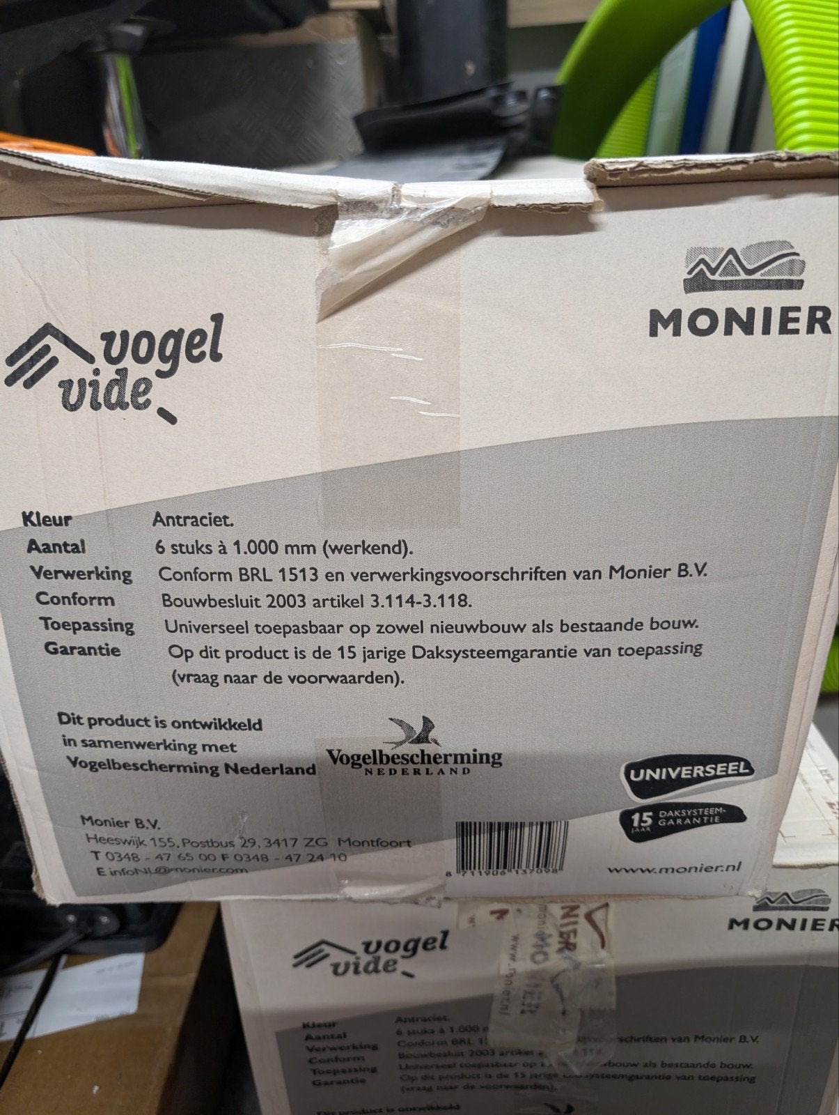 Vogelvide Antraciet 2 X 6 stuks - Monier, Ophalen, Kunststof, Zwart, Nieuw