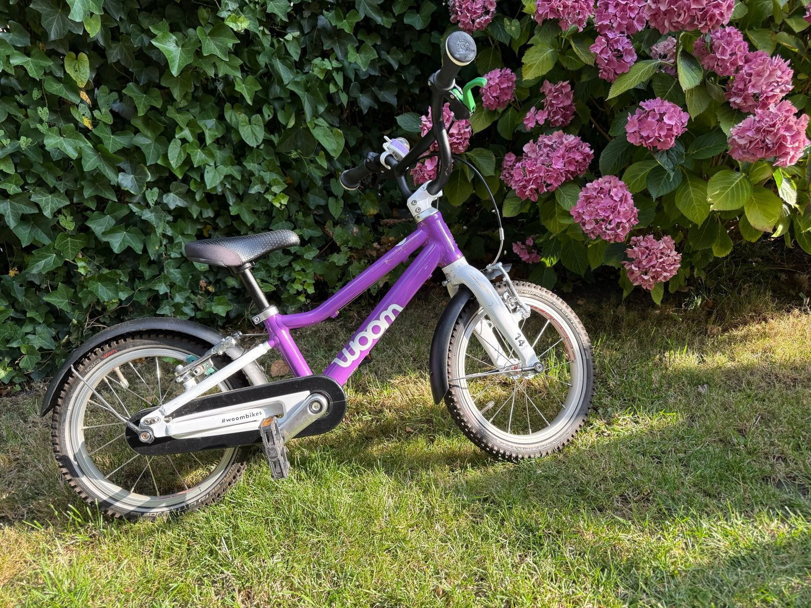 Woom 2 Kinderfiets - Paars (14 inch), Ophalen, Gebruikt, Velgrem, Minder dan 16 inch