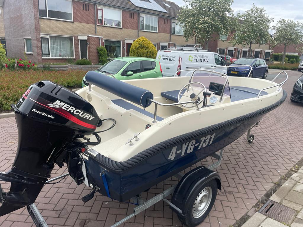 Myzyk Pm410 Consoleboot met 25 Pk Mercury en Kanteltrailer, Ophalen, Overige merken, Gebruikt, 4 m