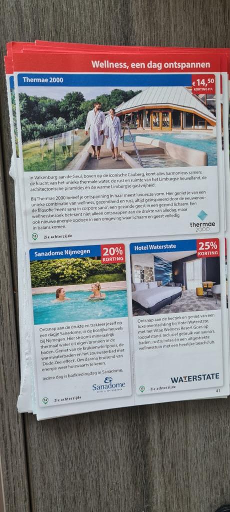 Postcodeloterij verschillende voordeelbonnen( zie foto's), Drie personen of meer, Kortingsbon, Spa of Sauna