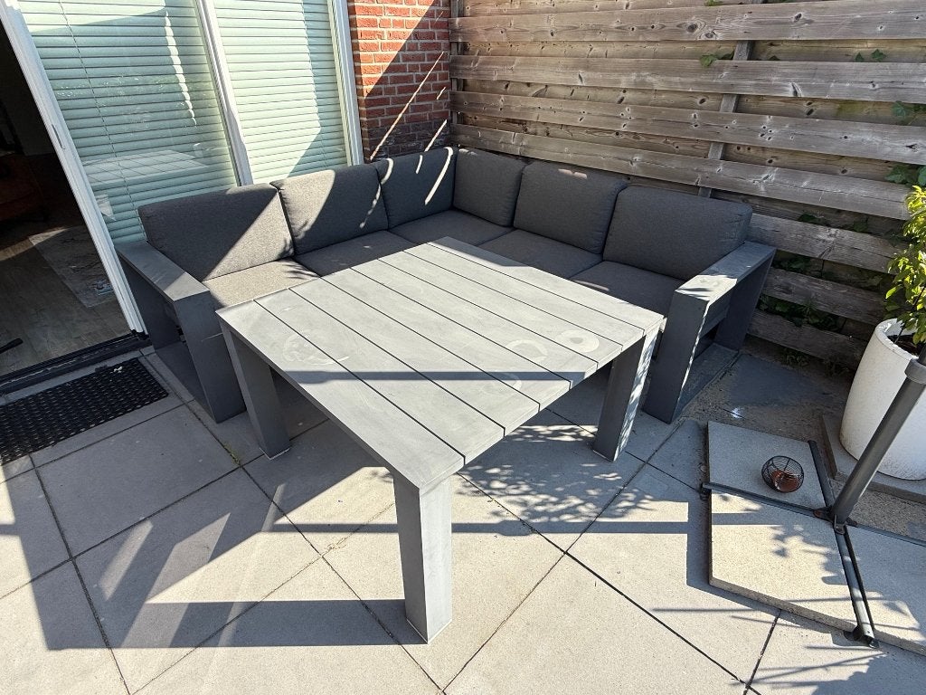 Hoek loungeset met tafel, merk Plaza, 3-delig, carbon black, Ophalen, 5 zitplaatsen, Gebruikt, Aluminium