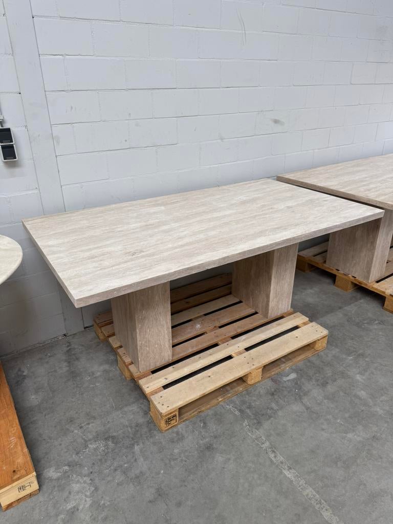 Travertine Dining Table – Rectangular Framed Edge 200x100cm, Tuin en Terras, Tuintafels, Zo goed als nieuw, Rechthoekig, Ophalen of Verzenden