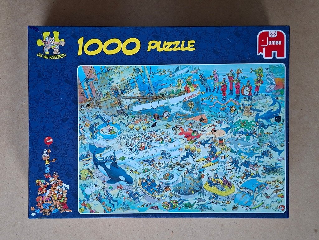 Puzzel Jan van Haasteren, Pret onder Water, 1000 Stukjes, Ophalen of Verzenden, 500 t/m 1500 stukjes, Zo goed als nieuw, Legpuzzel