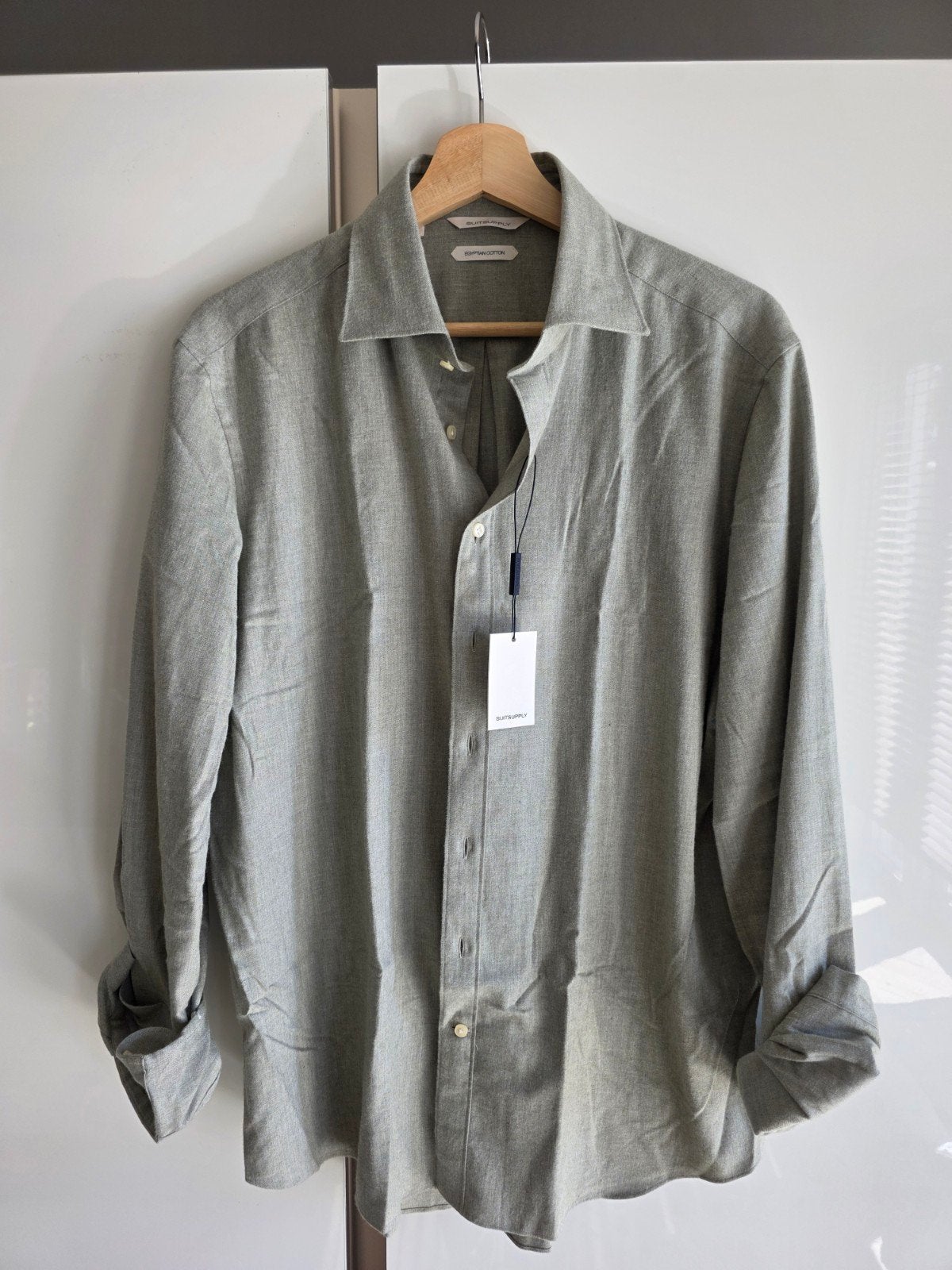 Nieuw Suitsupply Light Green Cotton Flannel Overhemd - Mt L, Onbekend, Nieuw, Ophalen of Verzenden, Halswijdte 41/42 (L)