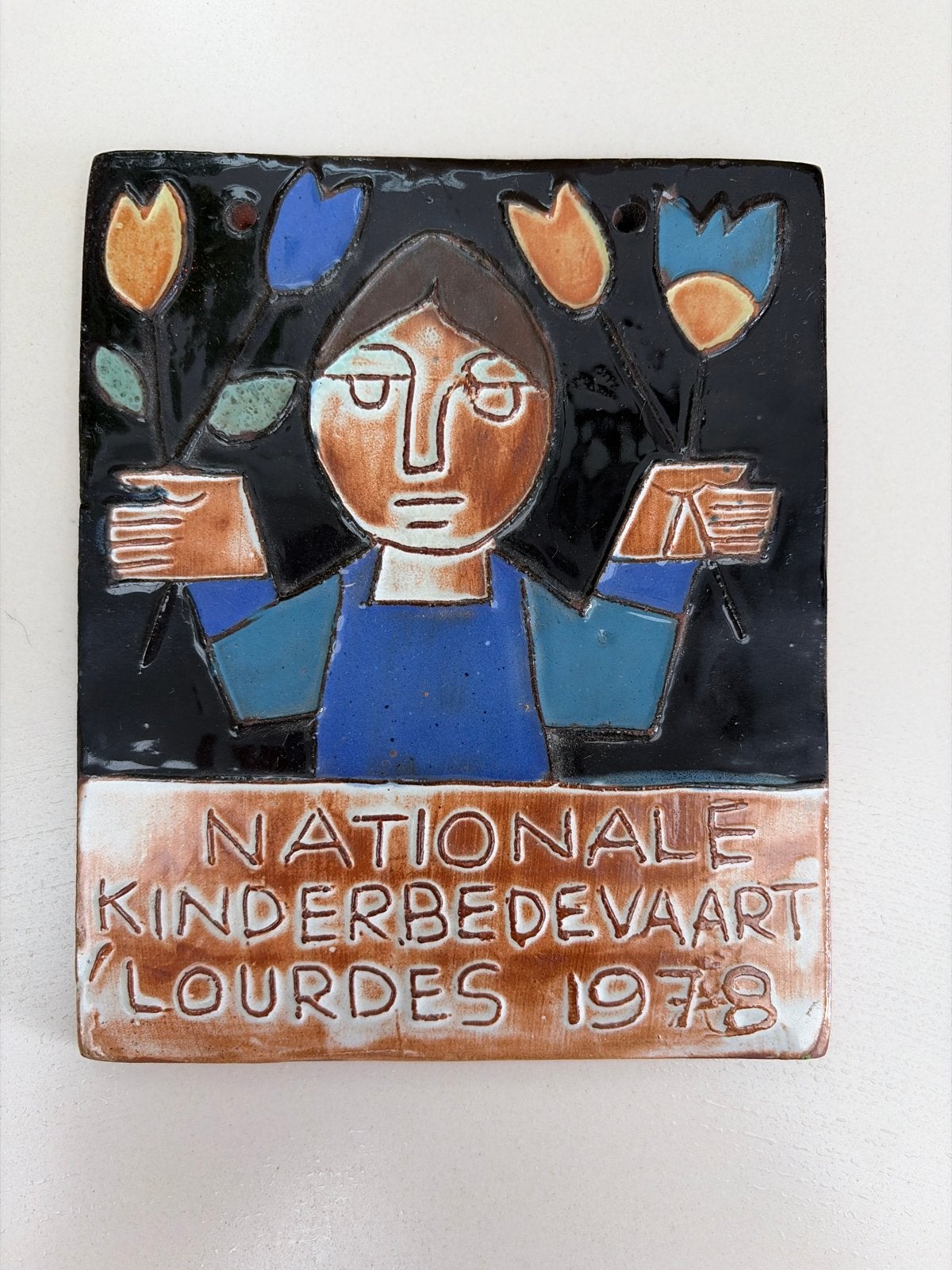 Vintage Keramiek Tegel Nationale Kinderbedevaart Lourdes 197, Ophalen of Verzenden