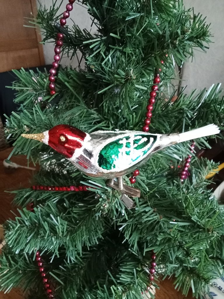 zeer mooi oudere glazen vogeltje op clip groter model gesui, Diversen, Kerst, Ophalen of Verzenden, Gebruikt
