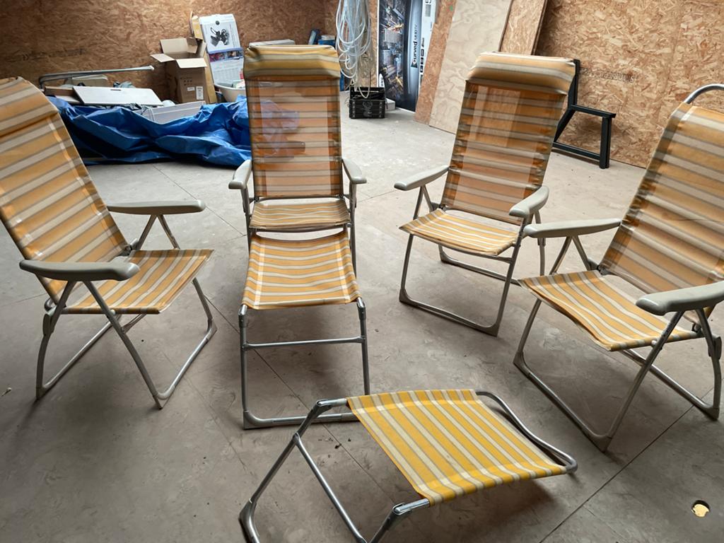 4 Gele Campingstoelen met 2 Voetenbankjes, Caravans en Kamperen, Kampeermeubelen, Ophalen, Gebruikt, Campingstoel