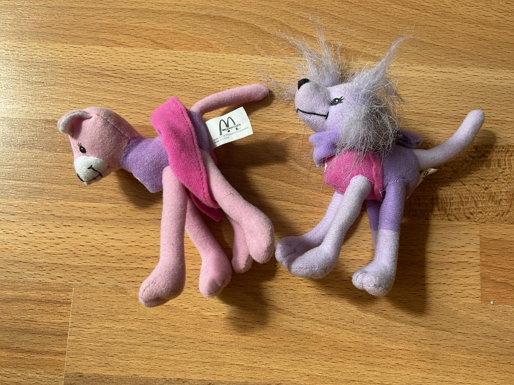 Barbie McDonald's knuffels: roze en paarse poedel en kat, Gebruikt, Overige merken, Disney, Roze