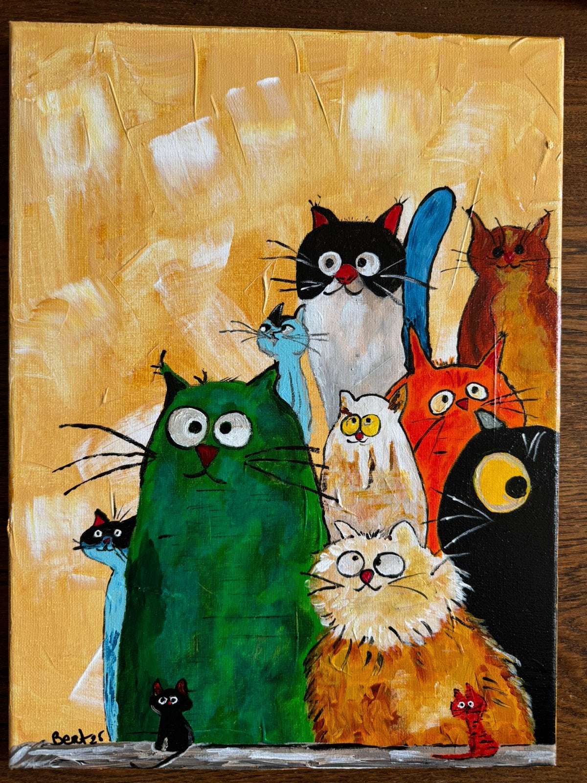 Katten, Ophalen of Verzenden, Gesigneerd, Acrylverf, Dieren