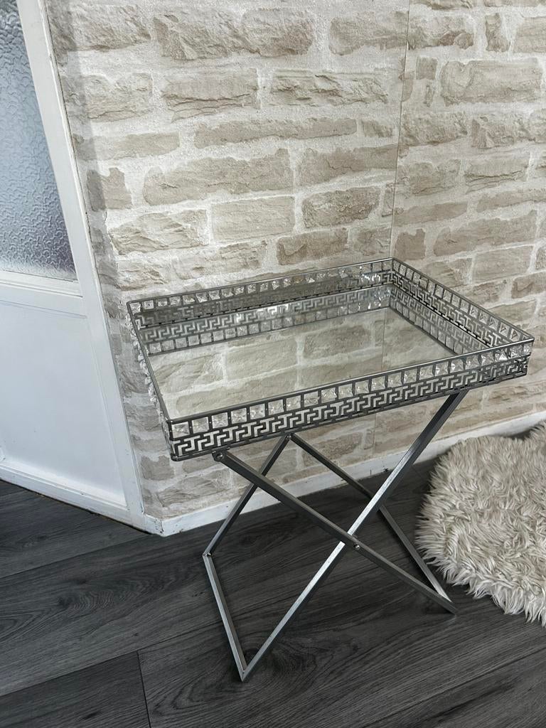 Bijzettafel zilver bling, 45 tot 60 cm, Minder dan 55 cm, Metaal of Aluminium, Rond