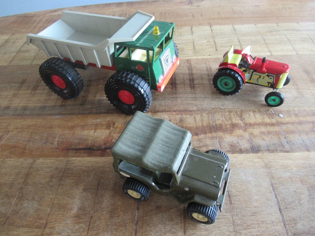 3 blikken auto's GAMA Hydraulic - Tonka Jeep - KDN Tractor, Verzamelen, Ophalen of Verzenden, Gebruikt