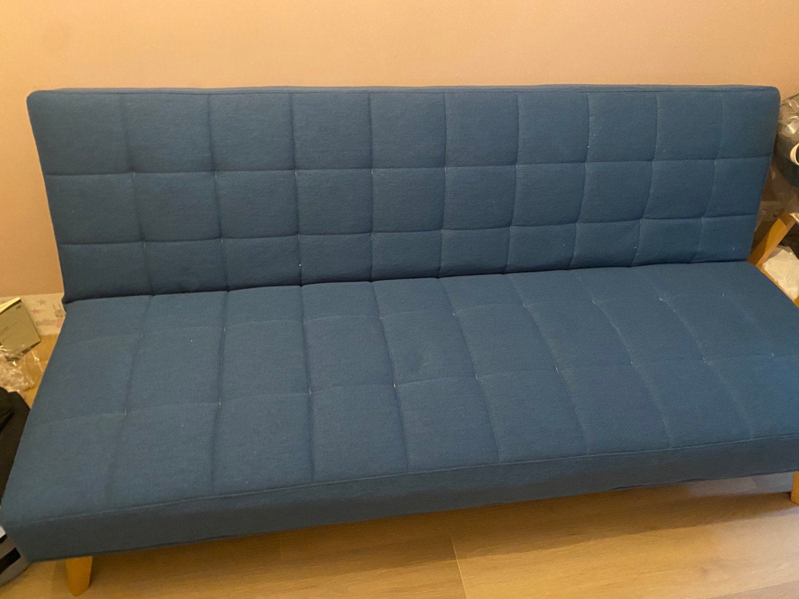 Slaapbank Caribe - Donkerblauw Vilt met Berkenhout, Ophalen, Gebruikt, Blauw, Tweepersoons