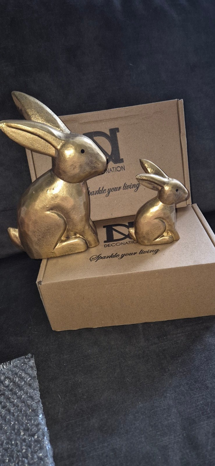 Set van 2 gouden konijnen decoratie, Overige materialen, Ophalen of Verzenden, Zo goed als nieuw, Goud