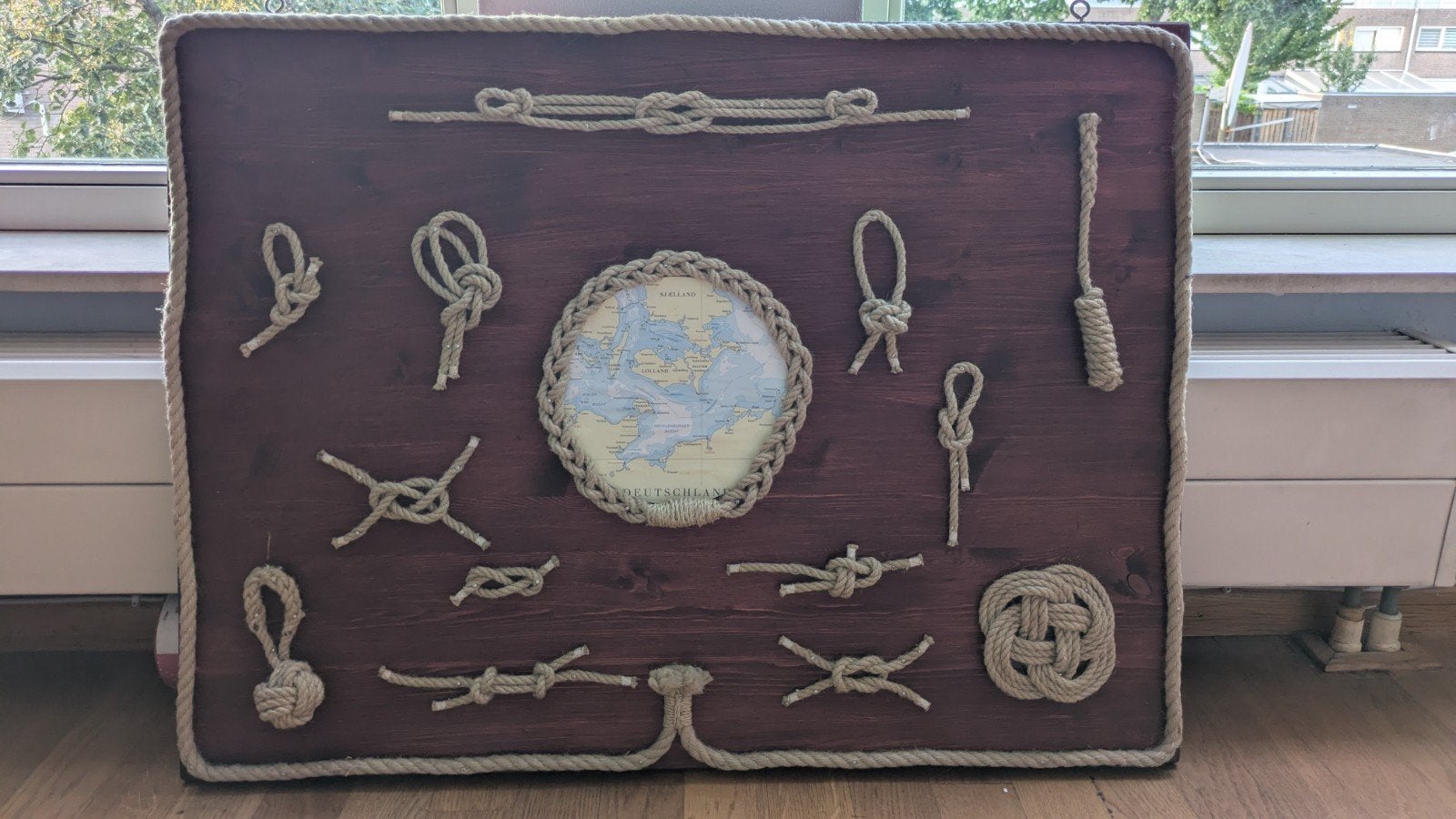 Handgemaakt knopenbord met nautische knopen en kaart, Ophalen, Gebruikt