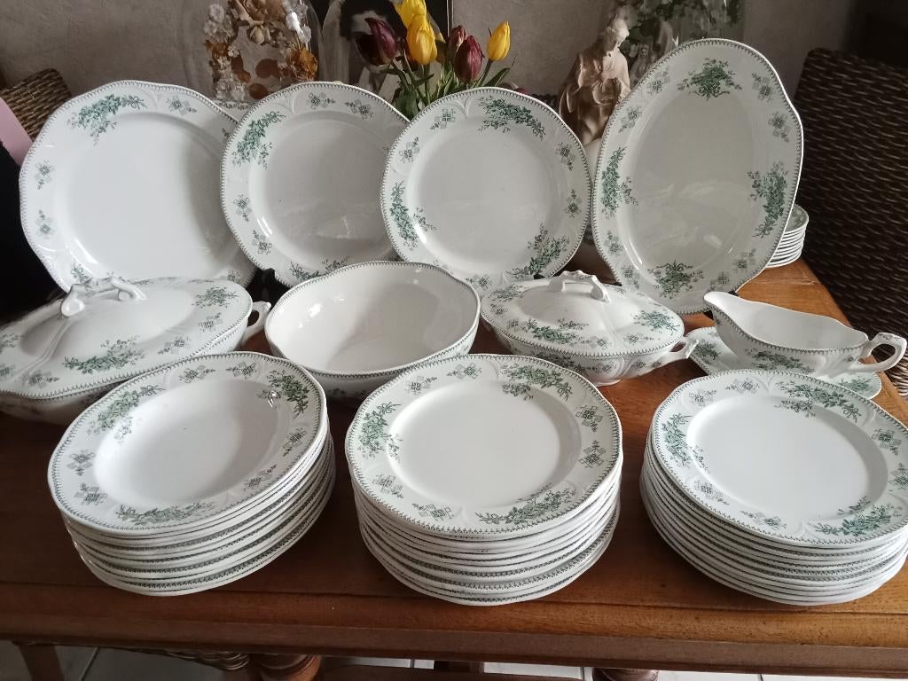 Prachtige antieke eet servies set Boch serie DUCHESSE groen, Ophalen