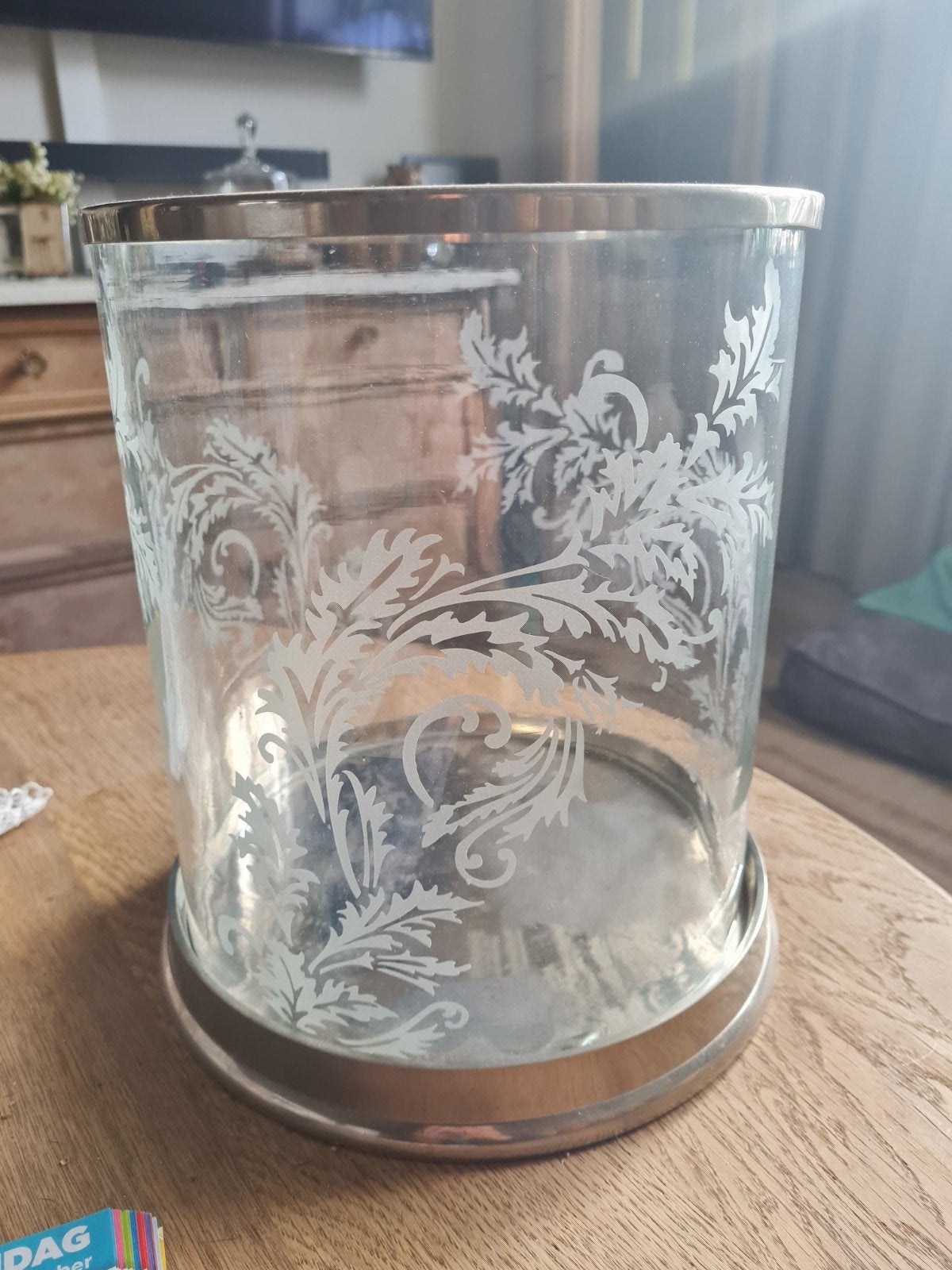 Glazen stolp met geslepen decoratie, H28 D24 cm, Ophalen of Verzenden