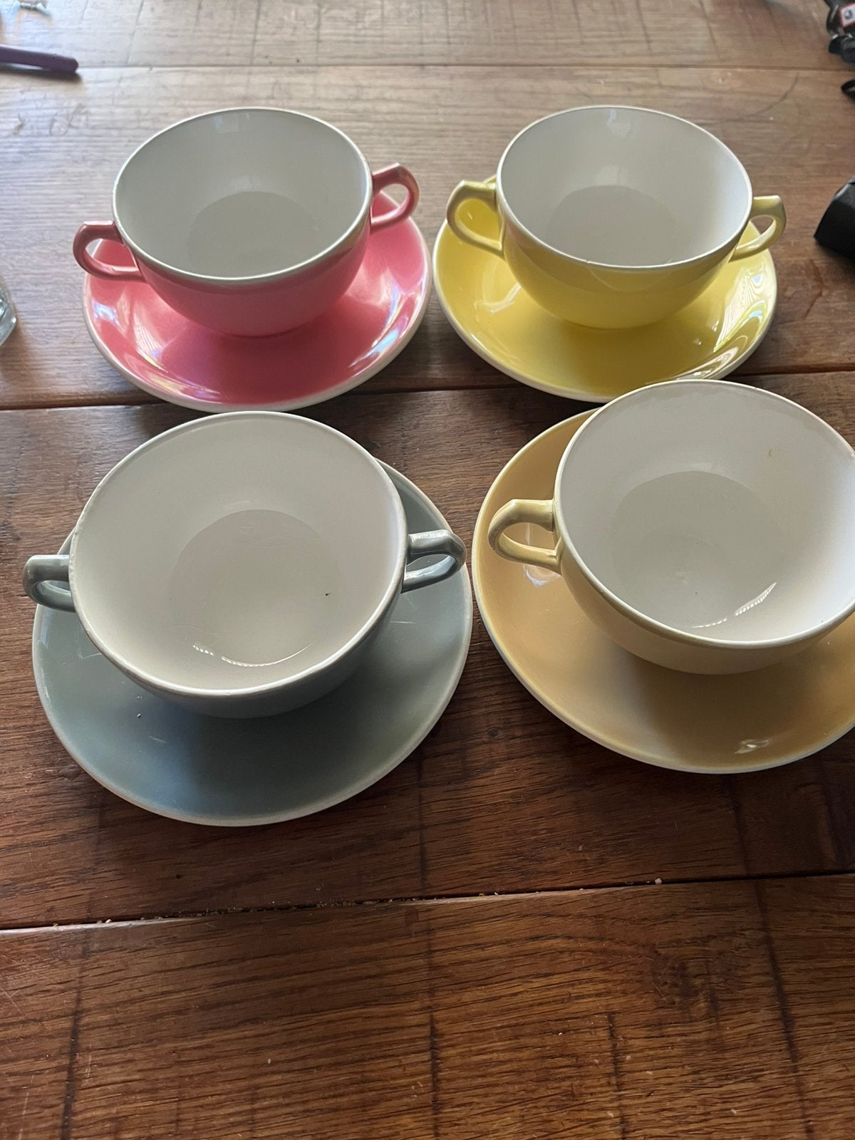 4 soepkommen met schotel Pastel Boch F, Ophalen of Verzenden