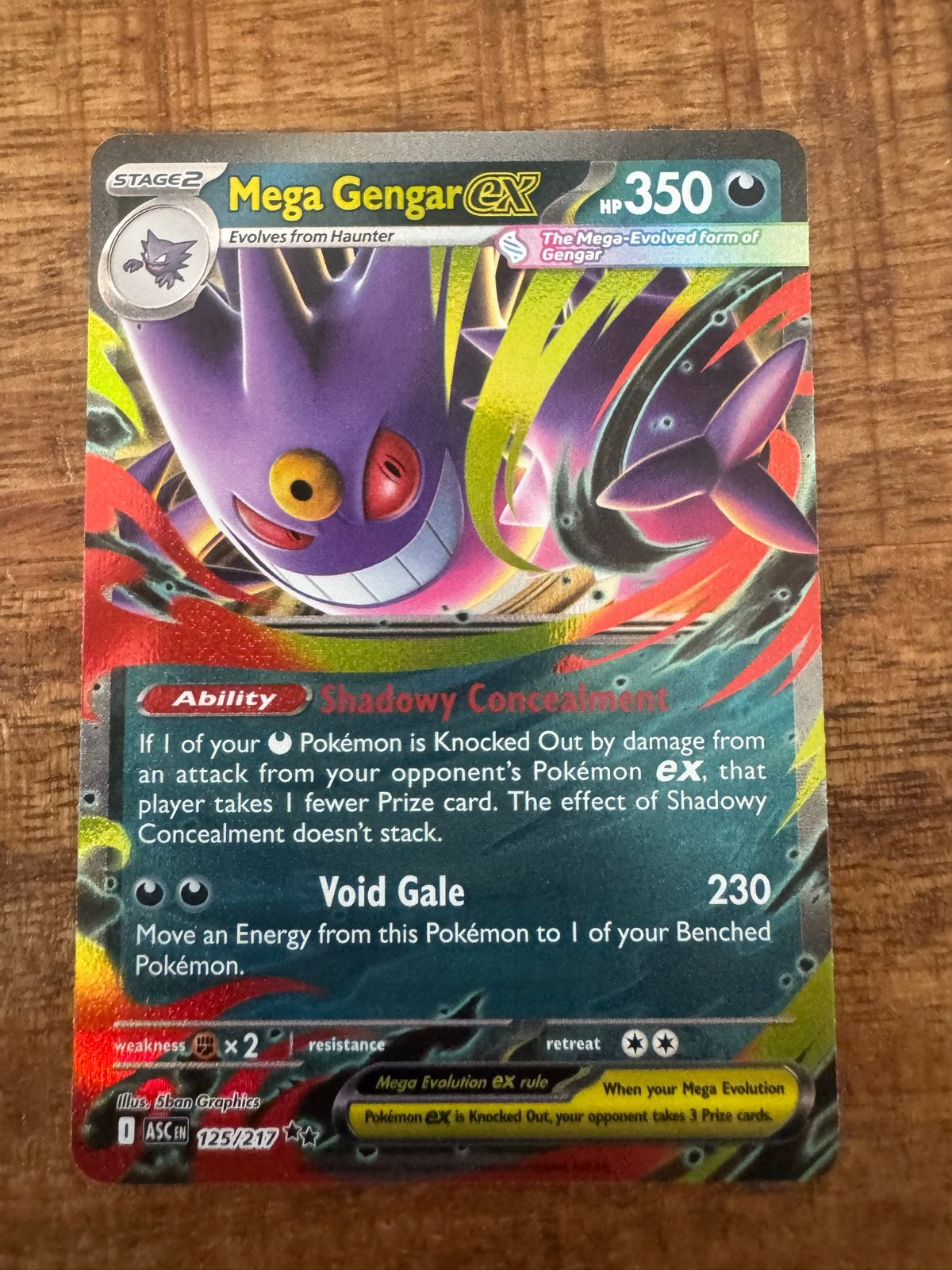 Mega Gengar EX Pokémon Kaart - Full Art 125/217, Ophalen of Verzenden, Zo goed als nieuw, Losse kaart, Foil