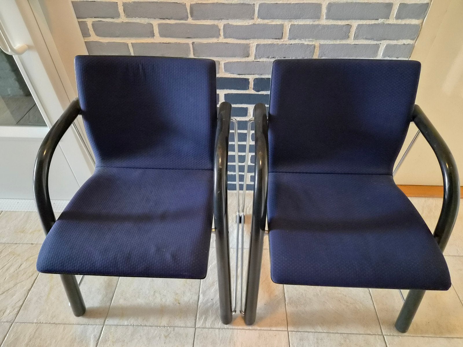 Vergaderstoelen vintage, retro, design, Huis en Inrichting, Stoelen, Ophalen, Gebruikt, Blauw, Twee