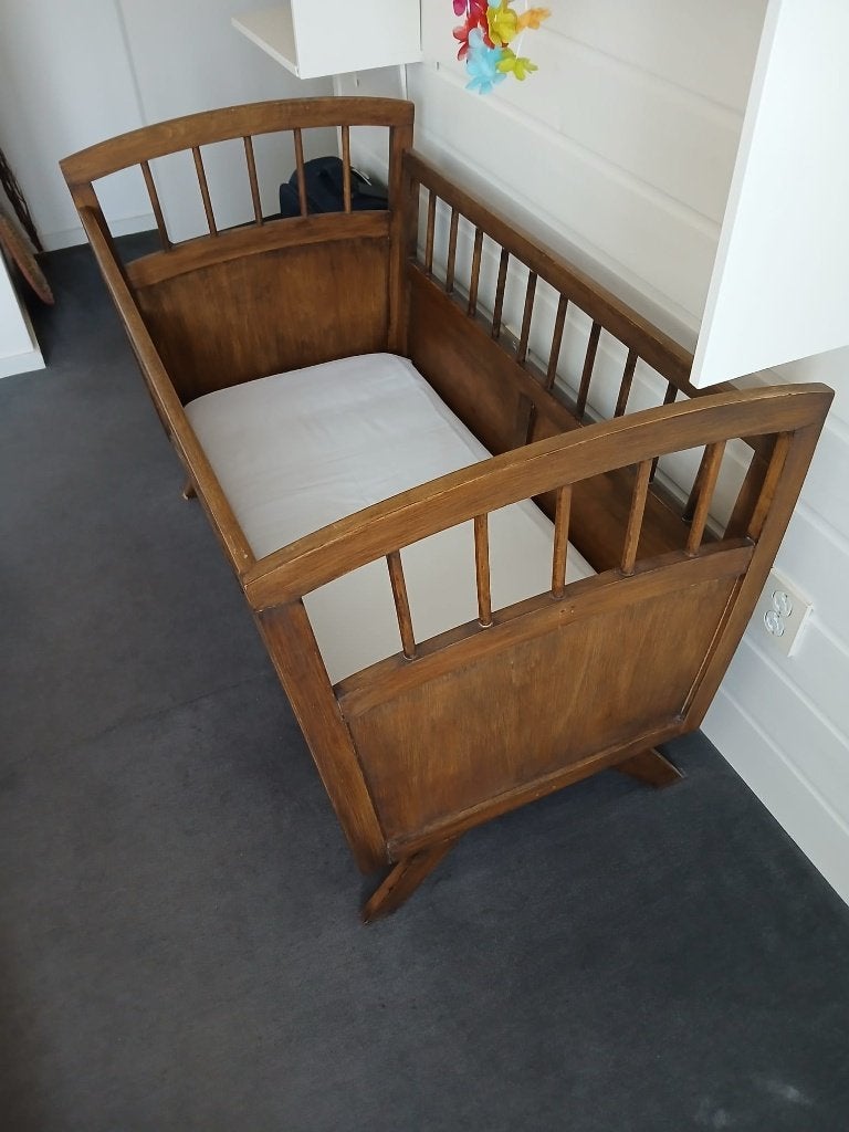Vintage houten kinderbed met matras, Ophalen, Gebruikt, Minder dan 140 cm, Matras
