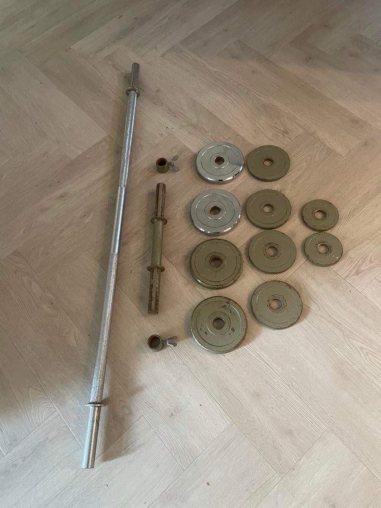 Halterset met halterstangen en gewichten, Ophalen, Gebruikt, Armen, Halterset