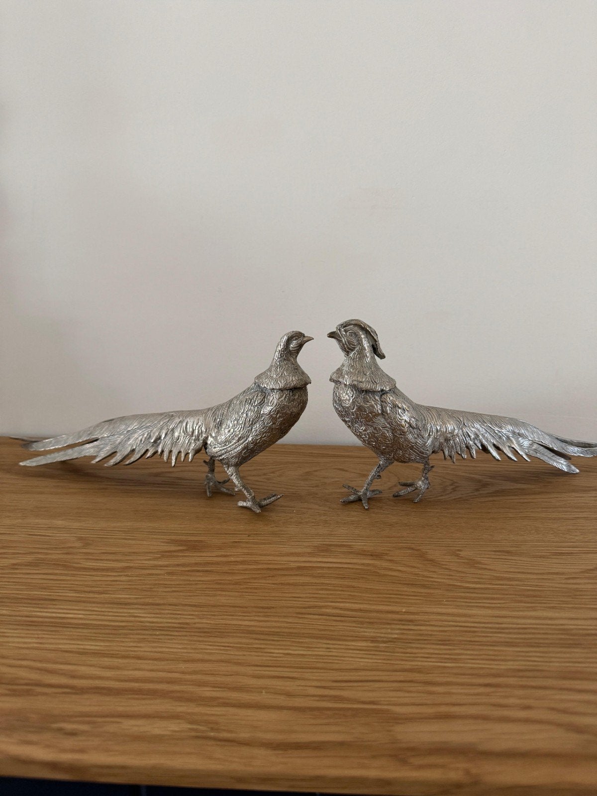 Set van 2 zilverkleurige fazanten decoratie, Ophalen of Verzenden
