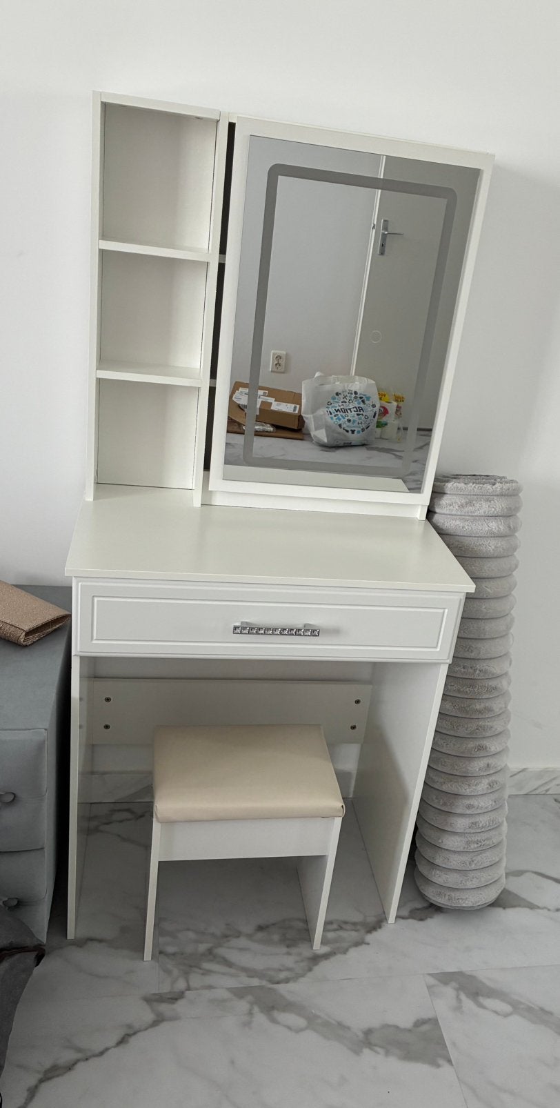 Prachtige kaptafel met spiegel en kruk, Ophalen, Nieuw, 50 tot 100 cm, Minder dan 100 cm