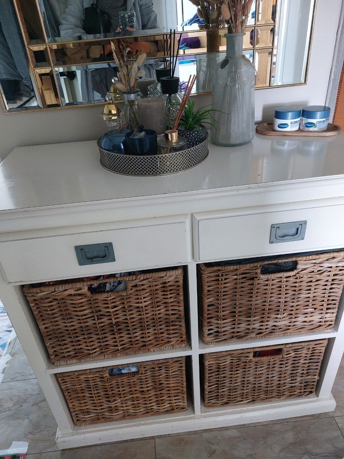richmond kast met rieten manden, Huis en Inrichting, Kasten | Wandmeubels, Gebruikt, Ophalen of Verzenden, Minder dan 150 cm, Minder dan 100 cm