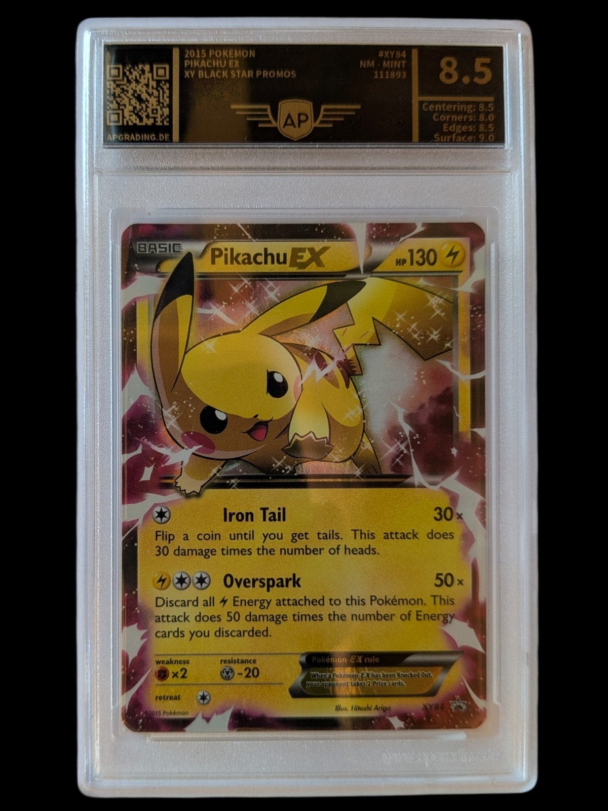 Pikachu EX XY Black Star Promos Graded 8.5 AP Grading, Ophalen of Verzenden, Zo goed als nieuw, Losse kaart