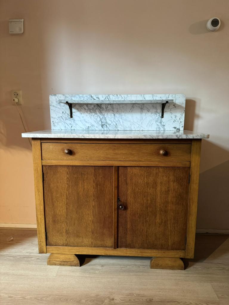 Art Deco houten kast met Carrara marmeren blad, Huis en Inrichting, Kasten | Dressoirs, Ophalen, Zo goed als nieuw