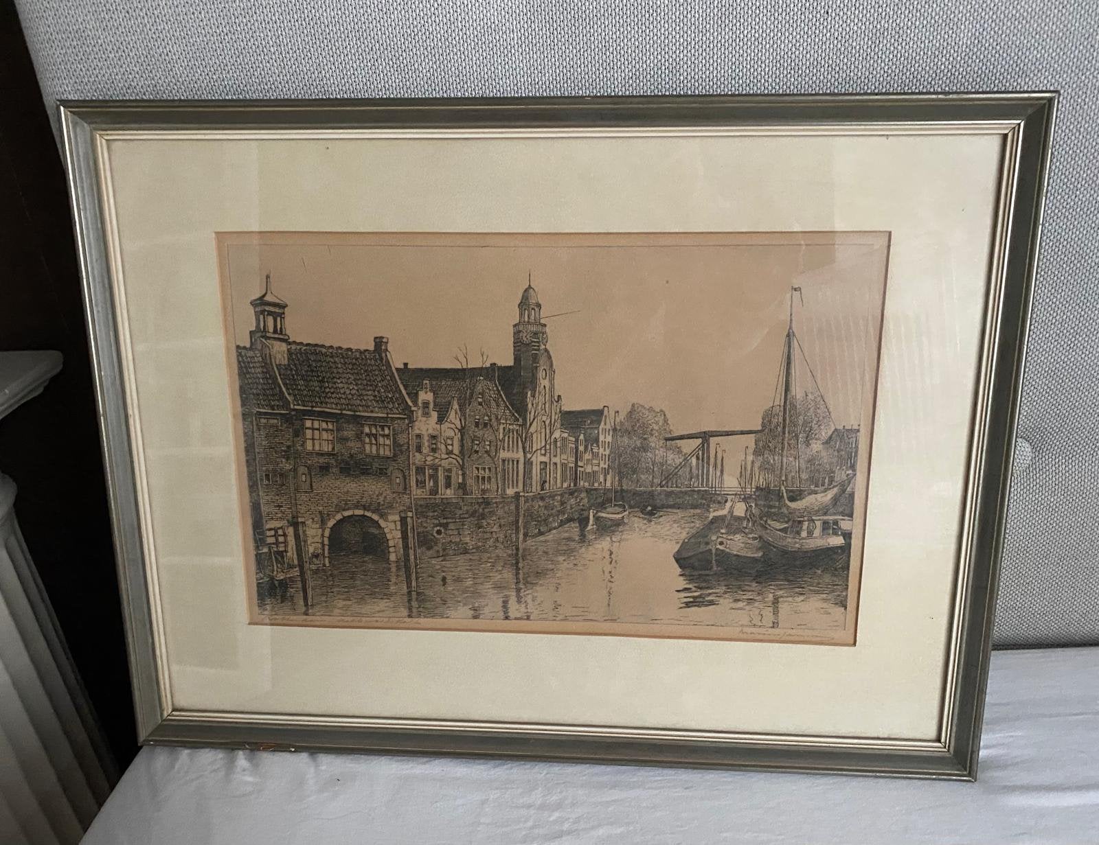 Mooie ingelijste tekening van Delfshaven, Rotterdam, Ophalen