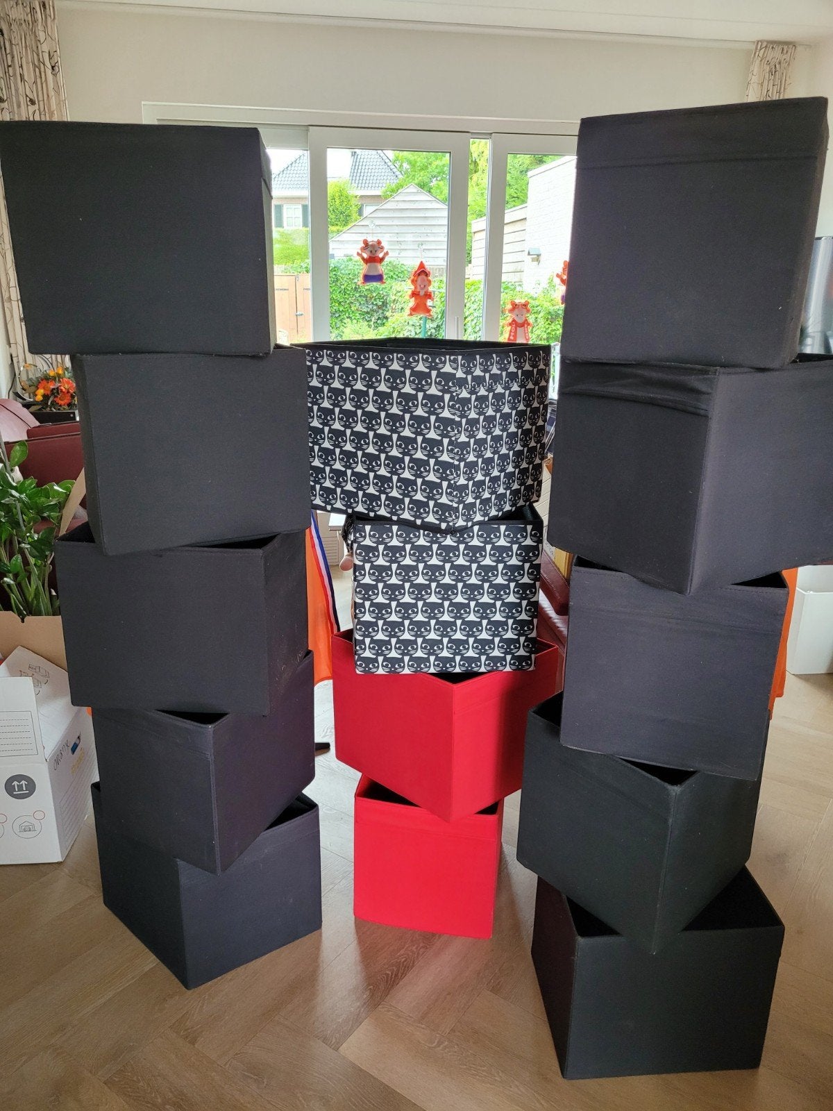 14x IKEA Drona Bakken Manden - Zwart, Rood & Kattenprint, Overige materialen, Minder dan 50 cm, Gebruikt, 50 tot 100 cm