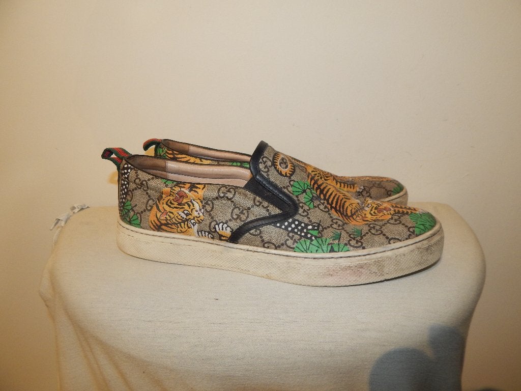 Gucci instappers monogram print tijger motief mt 10/43, Kleding | Heren, Schoenen, Loafers, Overige kleuren, Verzenden, Gucci