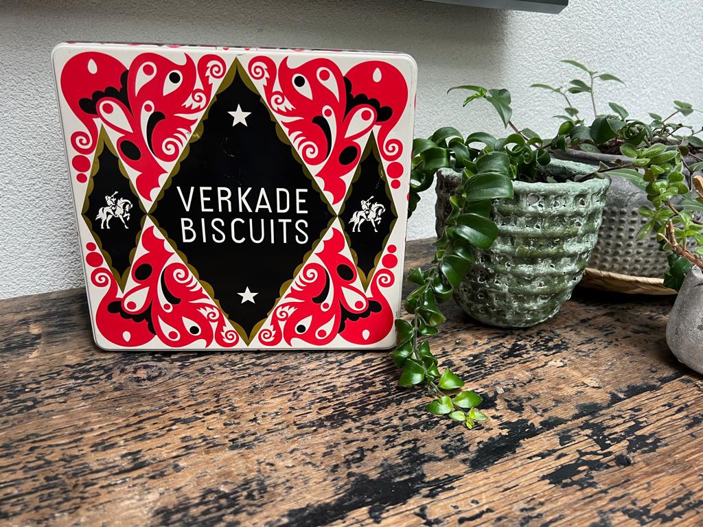 Oude verkade blik trommel retro vintage, Verzamelen, Ophalen of Verzenden, Gebruikt, Koek(jes), Verkade
