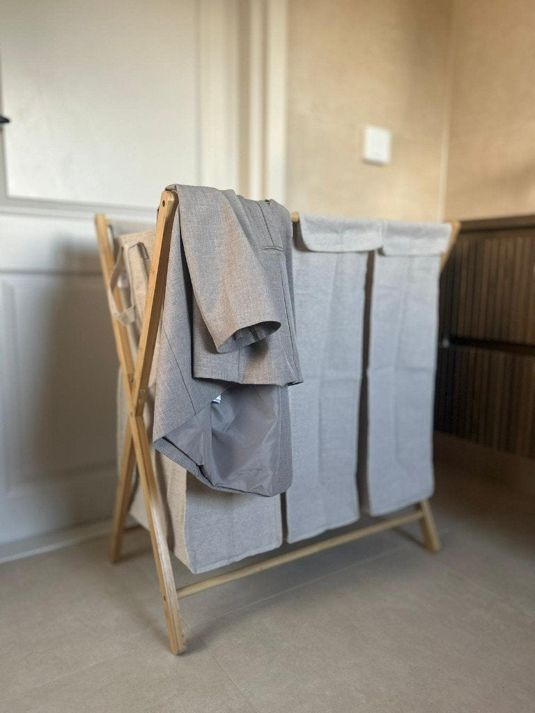 Luxe Wasmand Bamboe  3 Vaks + Gratis Waszakjes Japandi Stijl, Ophalen of Verzenden, Nieuw, Beige, Overige typen