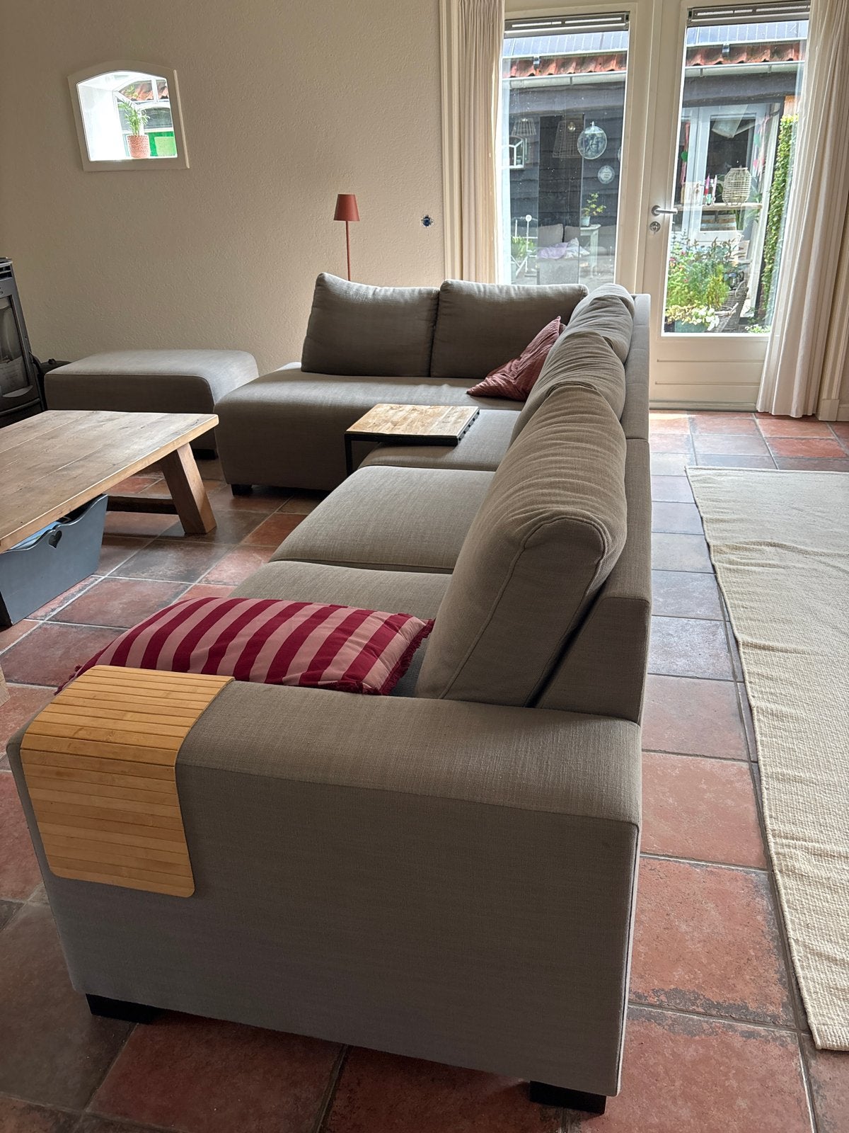 Comfortabele Hoekbank - Grijs Stof, Huis en Inrichting, Banken | Bankstellen, Ophalen, 250 tot 300 cm, Gebruikt, 100 tot 125 cm