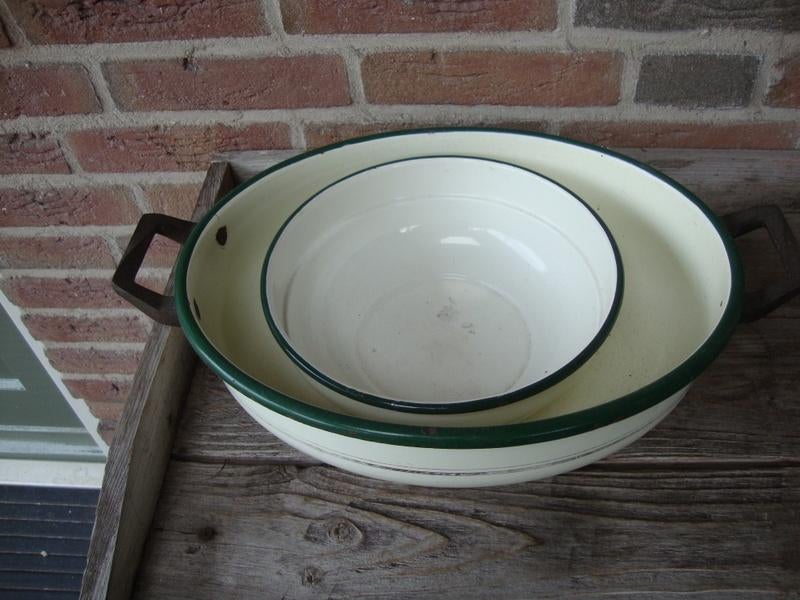 emaille wasteiltje en schaal., Antiek en Kunst, Ophalen of Verzenden