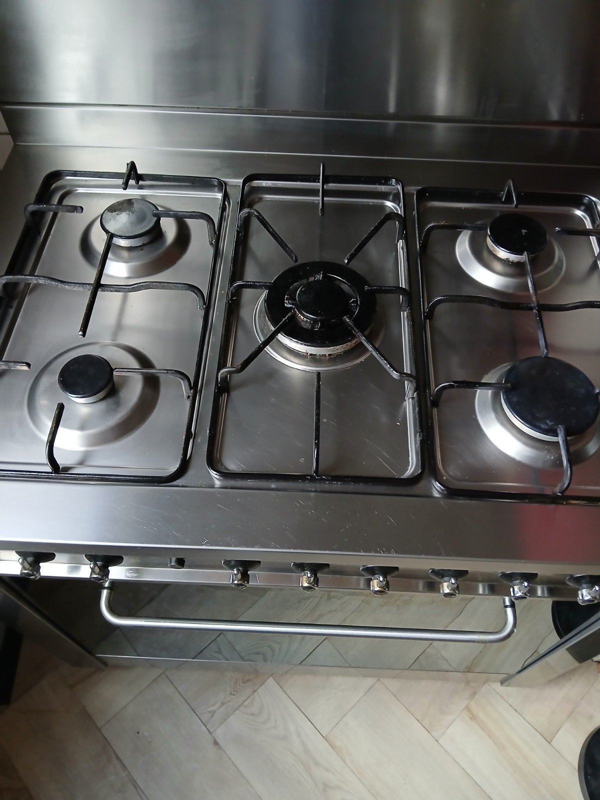 Gasfornuis compleet met oven, spatwand en afzuigkap, Ophalen, Gebruikt, Gas, Vrijstaand