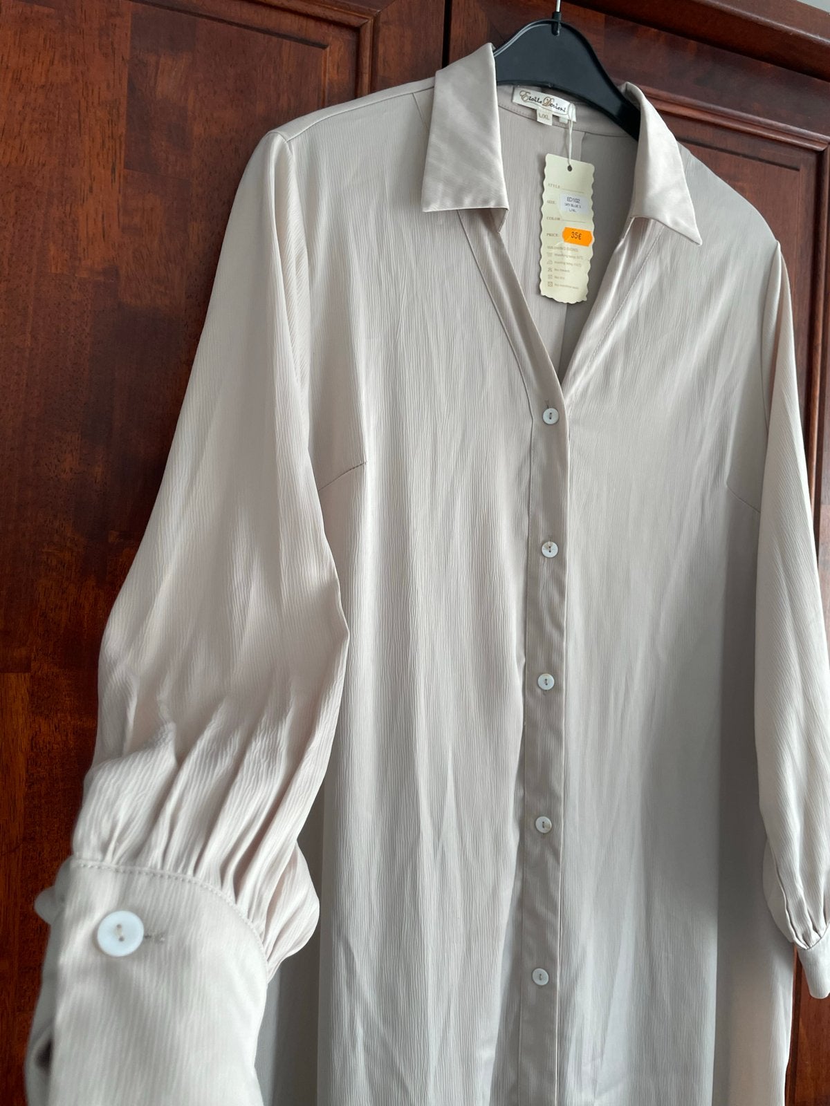 Nieuwe satijnlook overhemdjurk Etoile d'Orient L/XL, Kleding | Dames, Ophalen of Verzenden, Nieuw, Maat 46/48 (XL) of groter, Beige