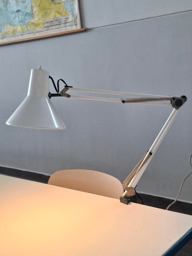 grote witte vintage architectenlamp bureaulamp Hema jaren 70, Metaal, Wit, Overige merken, Gebruikt