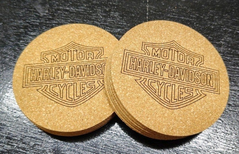 Kurk onderzetters met Harley Davidson logo, Verzenden, Kurk