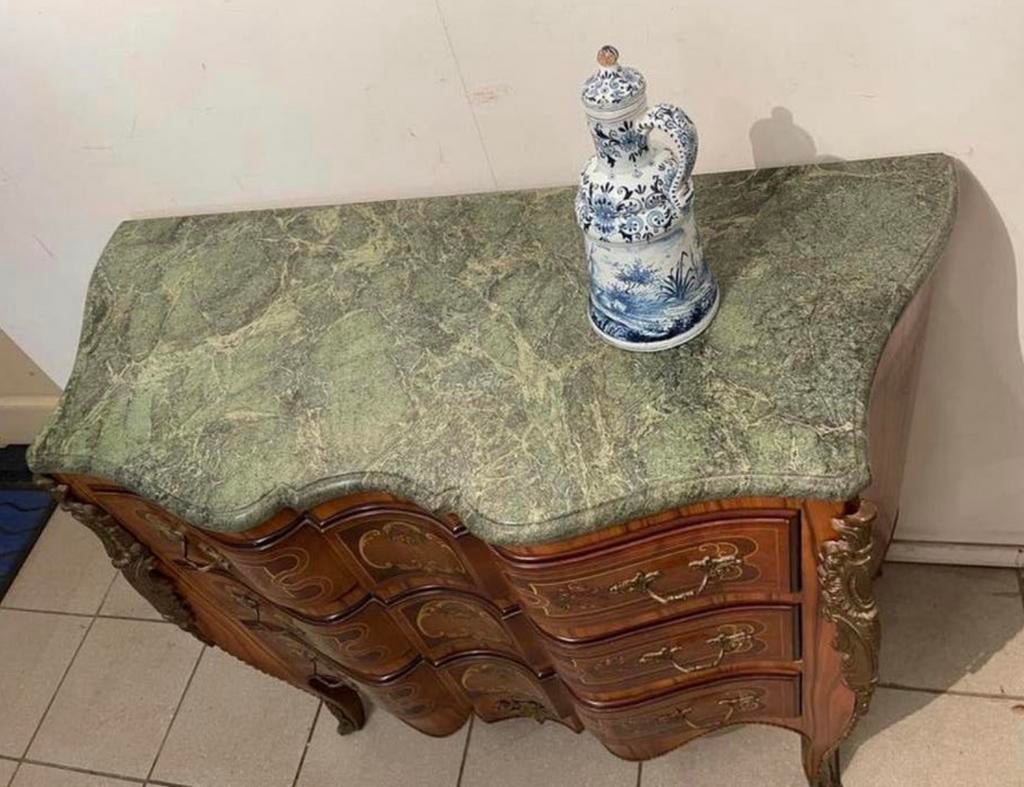 Louis XV-stijl walnoot gefineerde commode marmer blad 107x88, Ophalen, Gebruikt, 100 tot 150 cm, Klassiek Antiek