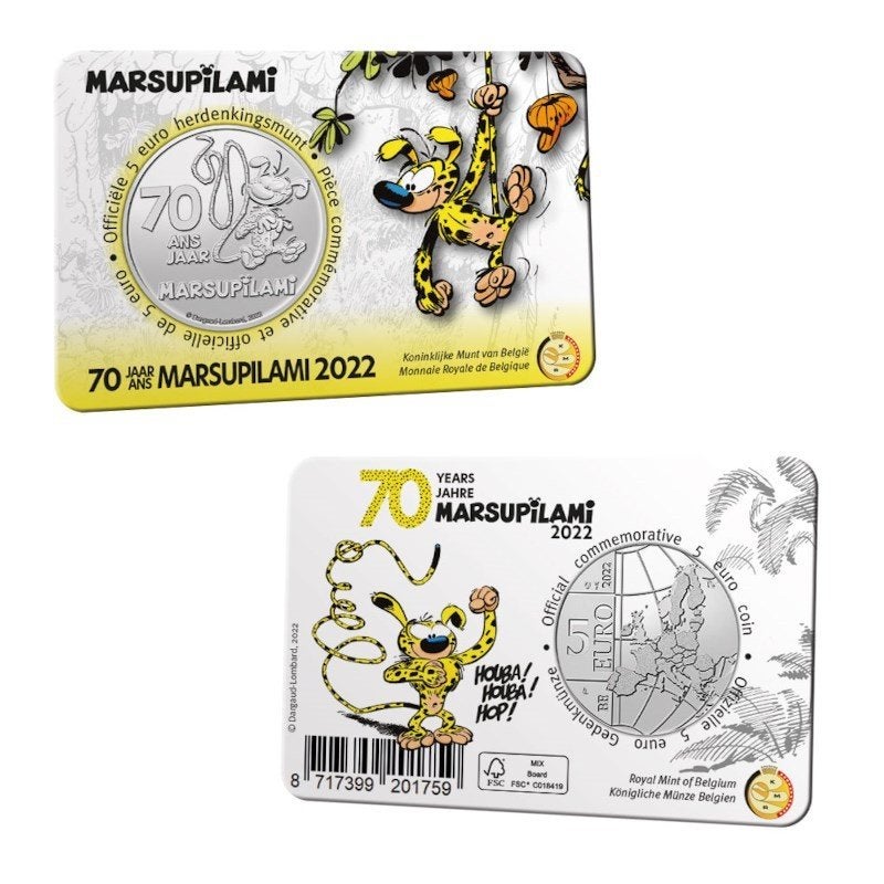 5 Euro Belgie 2022 - Marsupilami - BU Coincard - Reliëf, Verzenden, België, 5 euro, Losse munt