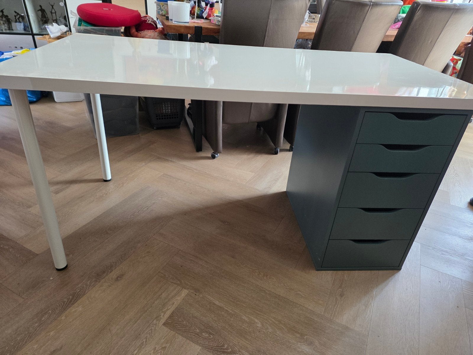 IKEA ALEX Bureau / Ladenkast - Blauwgrijs/Wit, Ophalen, Met lades, Gebruikt, IKEA
