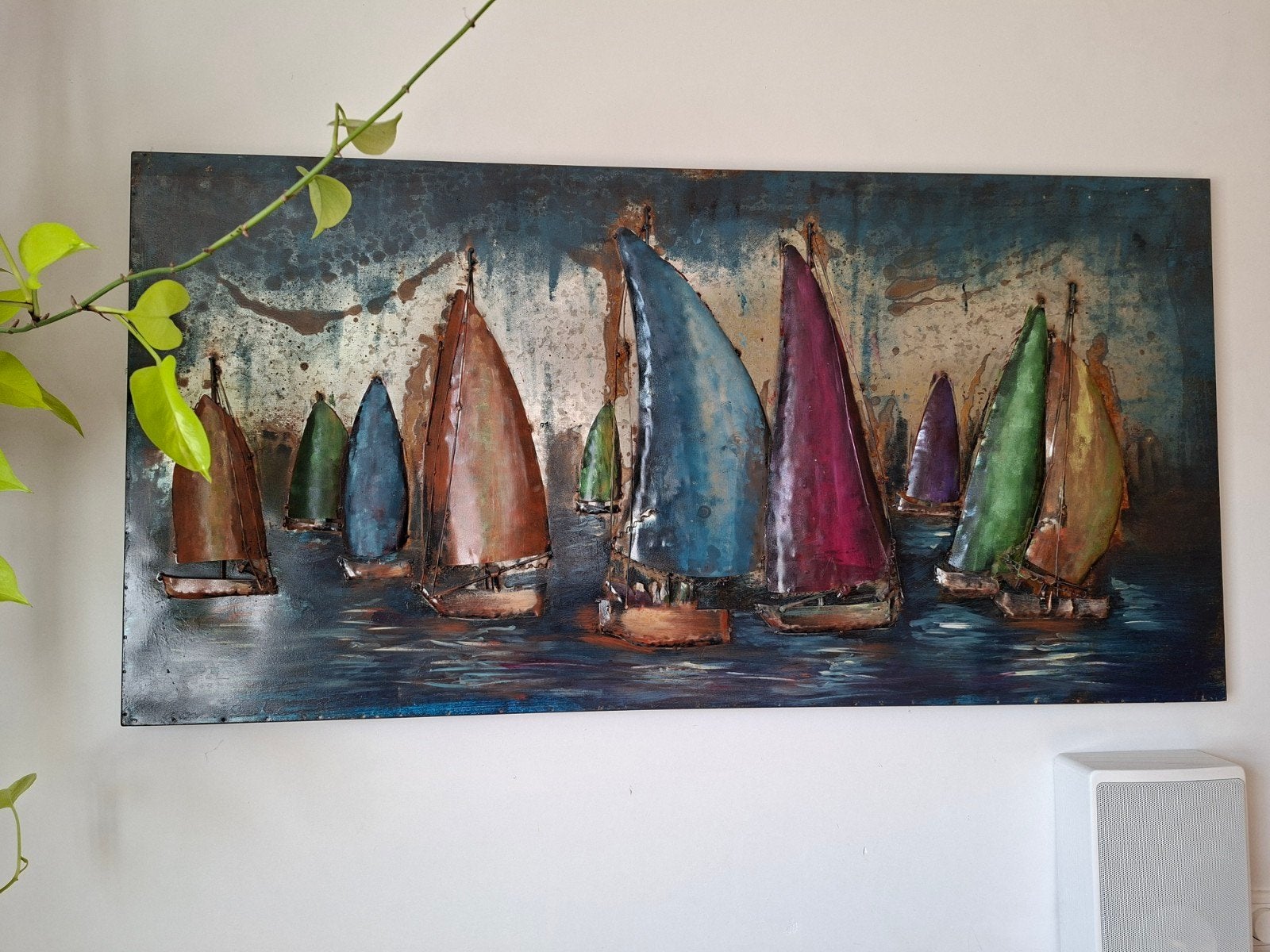 Metalen schilderij met zeilboten, 140 x 70 cm, Ophalen, Maritiem / water, Overige stijlen, Metaal